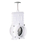 Valterra 4-inch PVC gate valve with slip/hub fittings and stainless steel paddle, white