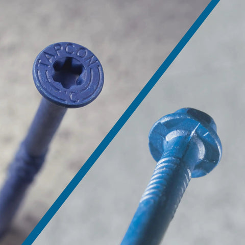 3/16 x 2-1/4 Inch Blue Climaseal Star Head Concrete Anchors, 75 Pcs with close-up view showing star recess design