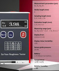 Surface Roughness Tester With LED Display And 0.01 Micron Precision, showing Ra, Rz, Rq, Rt, and measurements on display.