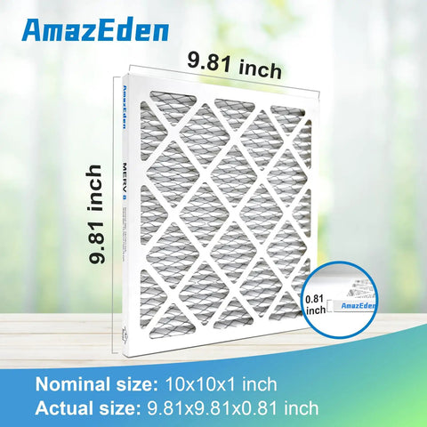 4 Pack 10x10x1 Air Filter MERV 8 For HVAC AC Furnace Pleated Replacement, exact size 9.81x9.81x0.81 inches, packaging shown