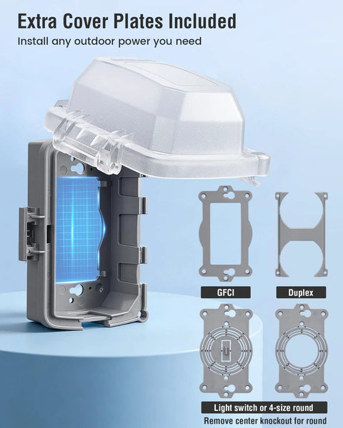 1-Gang Outdoor GFCI Outlet Kit With Weatherproof Cover And Junction Box, 20 Amp GFCI Receptacle, ETL Listed, UL Listed