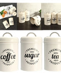 Heavy Duty Metal Coffee Canister Set Of Three Wide Mouth Kitchen Storage Jars For Beans Tea Sugar And Nuts on countertops.