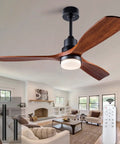 Boss 52 Inch Ceiling Fan With Light Wood Finish Three Blade Design Down Rod Remote Control Six Speed DC Motor Indoor Outdoor Fan For Patio Bedroom Living Room Kitchen Office installed in living room