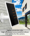 6W Solar Panel Charger For Outdoor Cams With Micro USB And USB-C, IP66 Waterproof, mounted on a wall with sunlit arrows