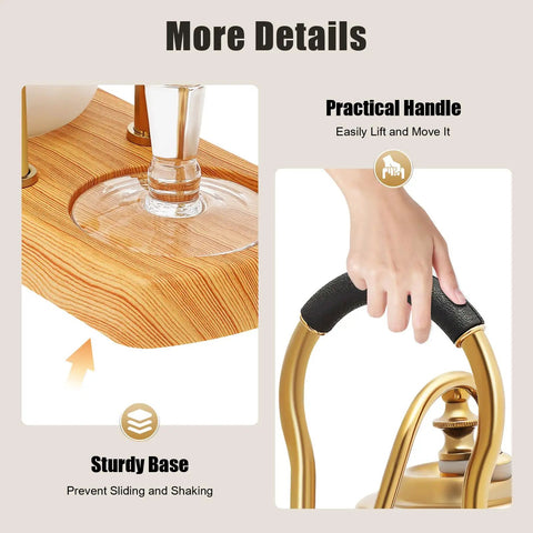 Sturdy base and practical handle of Belgian Style Balance Siphon Coffee Maker With Gravity Vacuum Brewing System, gold finish