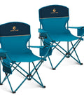 Two Pack Folding Camp Chairs With Built In Four Can Cooler, Cup Holder, Storage Pocket, 250 Lb Capacity, Lightweight Collapsible Lawn Chairs For Camping, Beach, Picnic, Blue