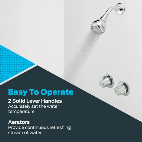 Shower with Multi Turn Chrome Shower Stall Valve One Half Inch IPS Brass Wall Mounted for easy water temperature control