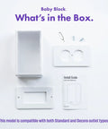 Locking Outlet Cover Box For Baby Proofing enclosed protector parts and install guide.