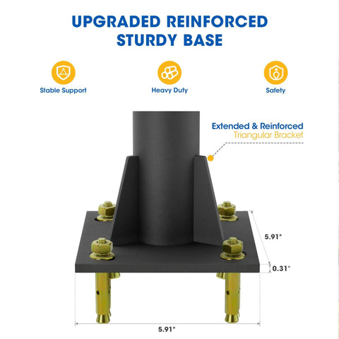 Heavy Duty 10 Ft Shade Pole Kit for Outdoor Shade Sails, Steel 2.4 Inch Diameter Poles with Ground Base for Deck Patio Backyard, Three Ring Sun Shade Poles, Black
