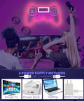 PS Controller Neon Light Sign For Gaming Rooms With Dimmer displayed above TV, powered by various devices