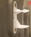 Premium Grade 2 Pack Washer Door Strike Kit White Plastic Replacement For Front Load Machines Smooth Click Every Time Sweet Deal Replaces Part 131763310 Quick Install Swap close-up of white plastic door striker detail.