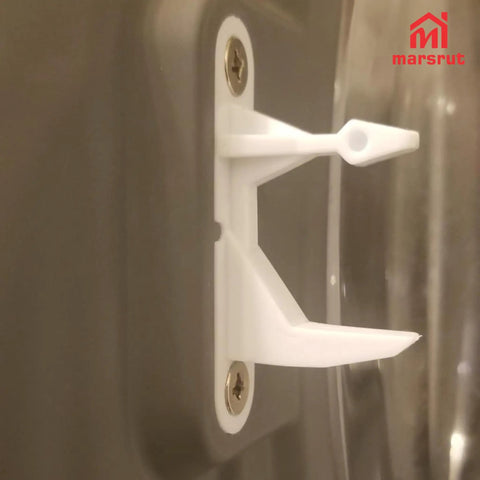 Premium Grade 2 Pack Washer Door Strike Kit White Plastic Replacement For Front Load Machines Smooth Click Every Time Sweet Deal Replaces Part 131763310 Quick Install Swap close-up of white plastic door striker detail.