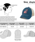 Vintage Lake Blue Trucker Hat For Men size chart and measurement guide, plain classic cap with adjustable buckle.