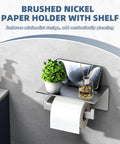 Brushed Nickel Toilet Paper Holder With Large Phone Shelf, 304 Stainless Steel Wall Mounted Bathroom Paper Roll Dispenser