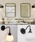 SongCiLT Vintage Wall Sconce 1-Light with White Striped Glass Globe Shade, black metal fixture, stylish wall lighting.