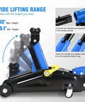 Low Profile Hydraulic Trolley Floor Jack 2 Ton Capacity 4000 Lbs With Lift Range From 5.1 To 13 Inches, side view