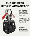 Badass Marine Grade 316 Stainless Steel Double Pulley Block 2 Pack with nylon wheels and stainless shackle for stable rigging.