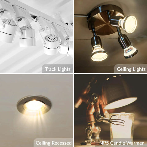 Track and ceiling lights with 25W NP5 Candle Warmer Replacement Light Bulb 4 Pack for Wax Melt Tart Burners Halogen GU10 120V Dimmable