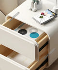 Cabinet with open drawers showing Push To Open Door Latch 2 Pack No Hassle Heavy Duty Spring Hidden Cabinet Catch installation