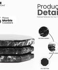 Slick Black Star Marble Coasters Set Of Six Natural Polished Stone Drink Guards For Coffee And Dining Tables stacked view showing smooth edges.
