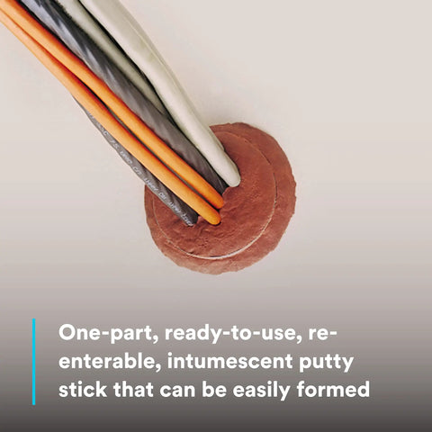 Fire Barrier Moldable Putty Stix MP Plus Red One Part Re Enterable Intumescent Firestop Sealant applied around cables in wall