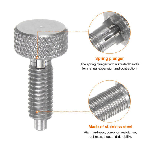 Pro Grade Stainless Steel Spring Plunger M6x1 Thread Retractable Fastener 3mm Ball Pin Set close-up with knurled handle