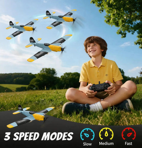 Child flying 3 Channel RC Plane With 6 Axis Gyro Stabilizer Dual Motors Ready To Fly BF109 Style with 3 speed modes.