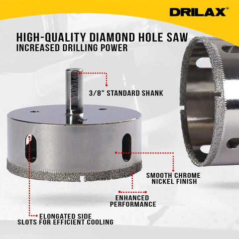 3 Inch Diamond Hole Saw Kit With Drill Guide For Vessel Sinks Recessed Lights Plumbing Access Delivers Precise Clean Cuts