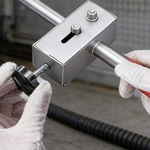 Close-up of Pro Grade Wall Wiring Machine And Cable Hidden Pipe Threading Tool with steel components for electrical installations.