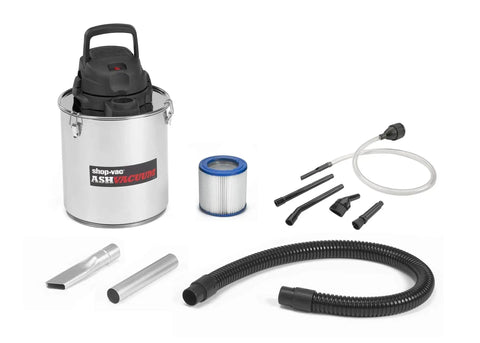 Heavy Duty Ash Vacuum Stainless Steel 5 Gallon With Bypass Motor, HEPA Filter, hose, and attachments for fireplace cleanup