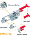 Four Pack Heavy Duty Toggle Clamps, 700 Lb Capacity, Self-Lock U-Bolt With Anti-Slip Grip, Ideal For Woodworking Jigs, Fixtures, Cabinets, Tool Boxes, Smokers, And Tire Carriers, steel adjustable toggle clamp