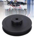Hella Durable Black Aluminum Timing Pulley With 80 Teeth And Single Bore Groove, viewed from the side, designed for 3D printers.