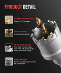 Close-up of Kolvoii 14‑pc TCT hole saw kit for hard metal in aluminum case with carbide-tipped bits, 9/16–2-1/8 in