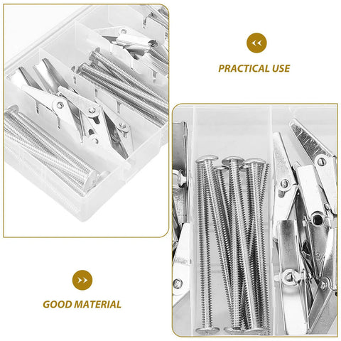 24 Piece Toggle Bolt Kit For Drywall With Wing Nuts And Boxed Set, organized in storage for home improvement.