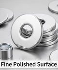 Stainless Steel Fender Flat Washers for Screws and Bolts, Heavy Duty Built Tough, polished 304 grade metal washers displayed
