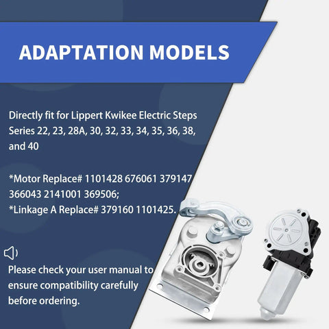 Recreational Vehicle Entry Step Gear Motor And Gearbox Linkage Replacement Kit For Kwikee Electric Steps Series 22 Through 40