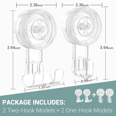 Budget Friendly Vacuum Suction Cup Hooks Set Four Piece Reusable Waterproof Shower Hangers For Bathroom Kitchen Office Storage And Organization Razor Holder Wreath Hook And More