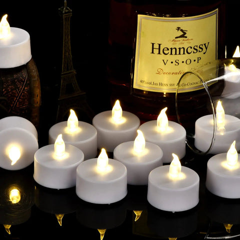 Battery Operated LED Tea Light Candles 24 Pack Flameless Flickering Warm White for Seasonal Decor and Holiday Parties