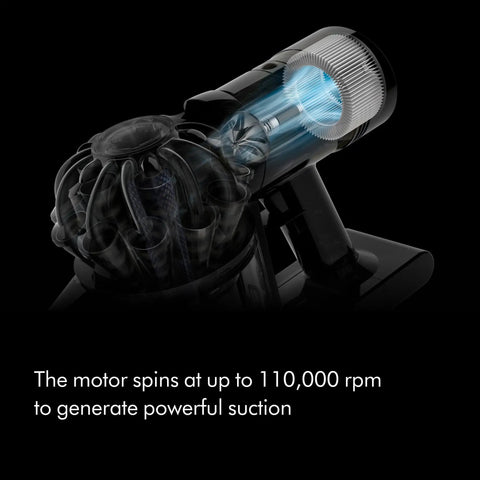 Beast Cordless Handheld Vacuum with 115 AW suction cutaway showing internal motor spinning at 110,000 rpm for car and boat cleanups.