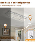 Crystal Rectangle Ceiling Light Fixture Flush Mount LED demonstrating dimmable 18W 4000K bright white glow in a room.
