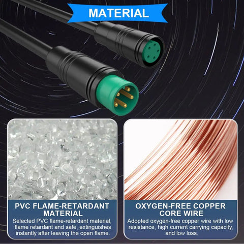 5 Pin IP66 Waterproof Ebike Extension Cable Kit Dope For Bike Lights Throttle And Ebrake PVC and copper wire materials