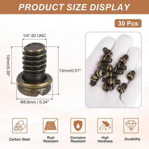 Top Shelf 30 Piece Ceiling Fan Blade Screws 1/4 20 X 3/8 Inch Carbon Steel Phillips Pan Head replacement fasteners in hand display.