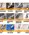 Powerful Cordless Electric Metal Shears With Swivel Head For Cutting Stainless Steel Iron Sheet Metal And Carpet on various materials like PVC and fabric.