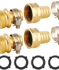 Brass Garden Hose Repair Kit With Clamps For Three Quarter Inch Hoses DIY Friendly Pro Grade Barbed Adapters displayed with gaskets