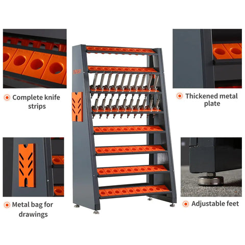 Beefy Heavy Duty Tool Holder Rack For Machining Shops And Garages With Eight Row CAT40 Organizer And Parts Box All Steel Construction