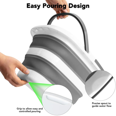Collapsible 16L Mop Bucket, BPA Free Silicone And PP, shown being poured by handle, with focus on easy pour design