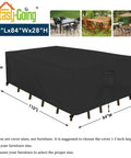 All Weather Rectangle Patio Furniture Cover For Outdoor Dining Tables And Chairs, Waterproof And UV Resistant, Fits Up To 110 Inches Long By 84 Inches Wide By 28 Inches High, Black, Heavy Duty Protection.