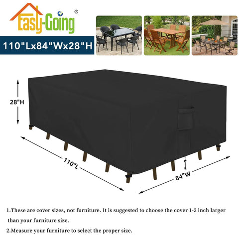 All Weather Rectangle Patio Furniture Cover For Outdoor Dining Tables And Chairs, Waterproof And UV Resistant, Fits Up To 110 Inches Long By 84 Inches Wide By 28 Inches High, Black, Heavy Duty Protection.