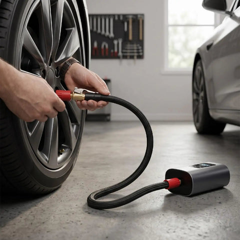 Heavy Duty Tire Inflator Extension Hose With Quick Connect Air Chuck 40 CM copper silicone on car wheel
