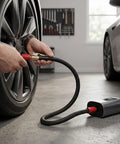 Heavy Duty Tire Inflator Extension Hose 40cm M6 Quick Connect Air Chuck Adapter in use on a car tire with smooth airflow.